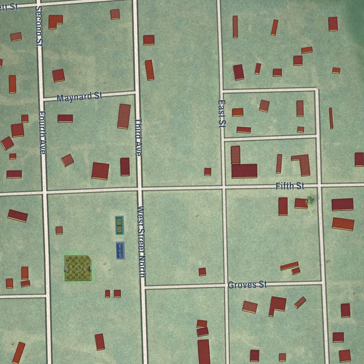 Close-up of the map of Dazey, North Dakota print showing street and building detail