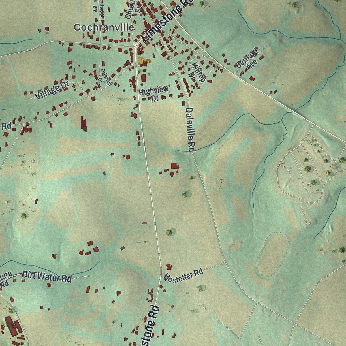 Close-up of the map of West Fallowfield, Chester County, Pennsylvania print showing street and building detail