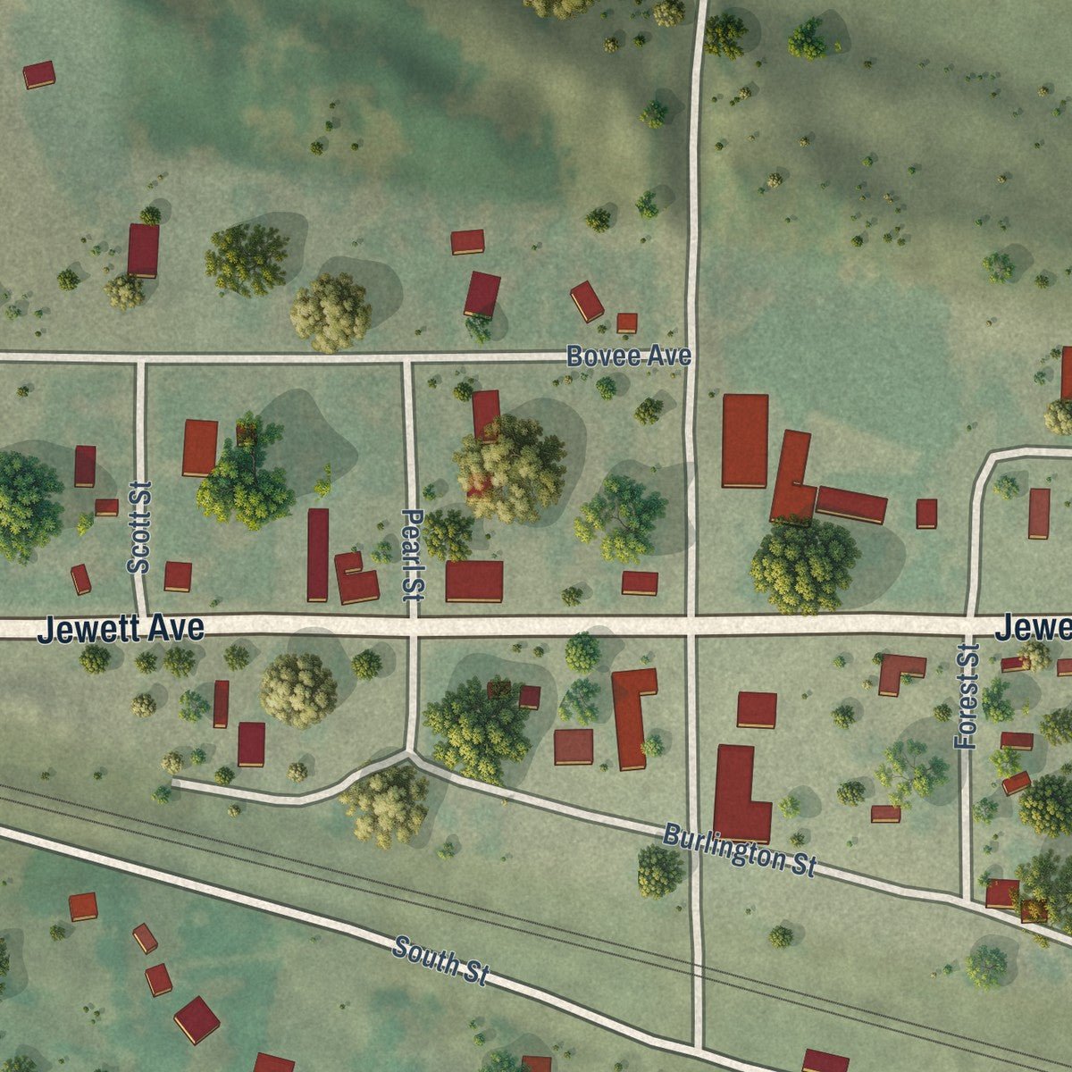 Close-up of the map of Halsey, Nebraska print showing street and building detail