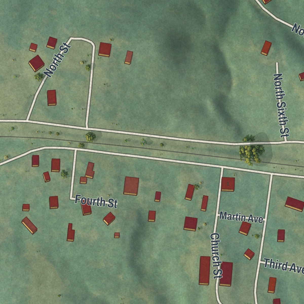 Close-up of the map of Carlton, Georgia print showing street and building detail