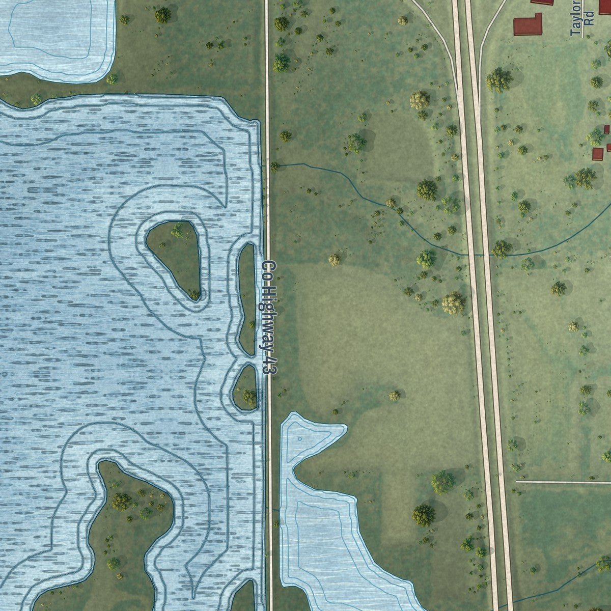 Close-up of the map of Ina, Illinois print showing street and building detail