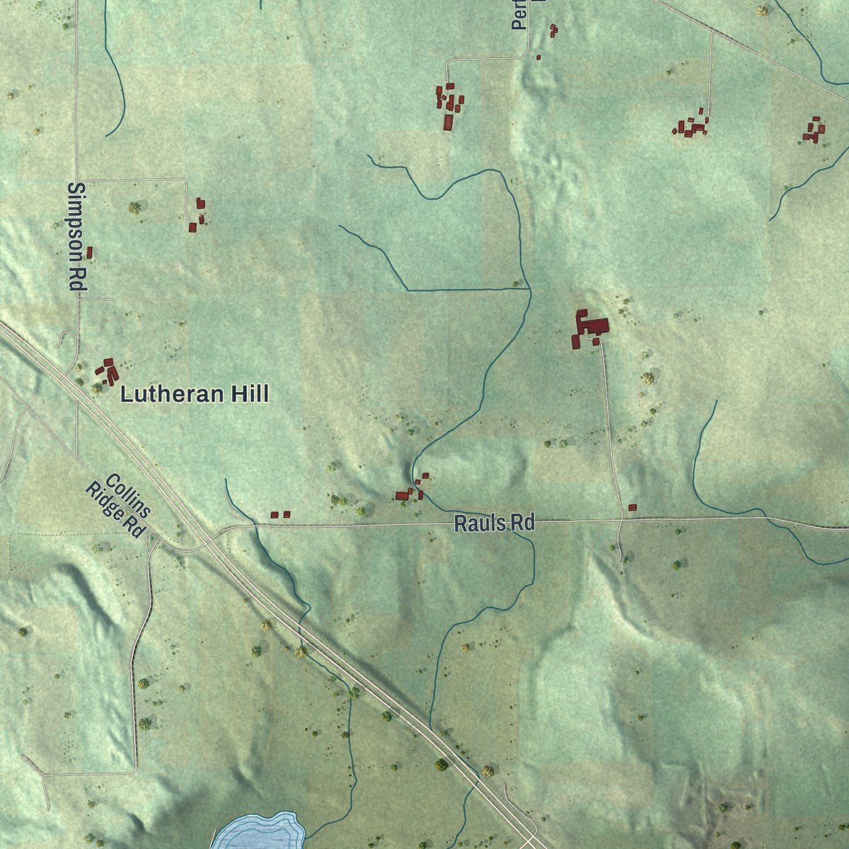 Close-up of the map of the Town of Dane, Wisconsin print showing street and building detail