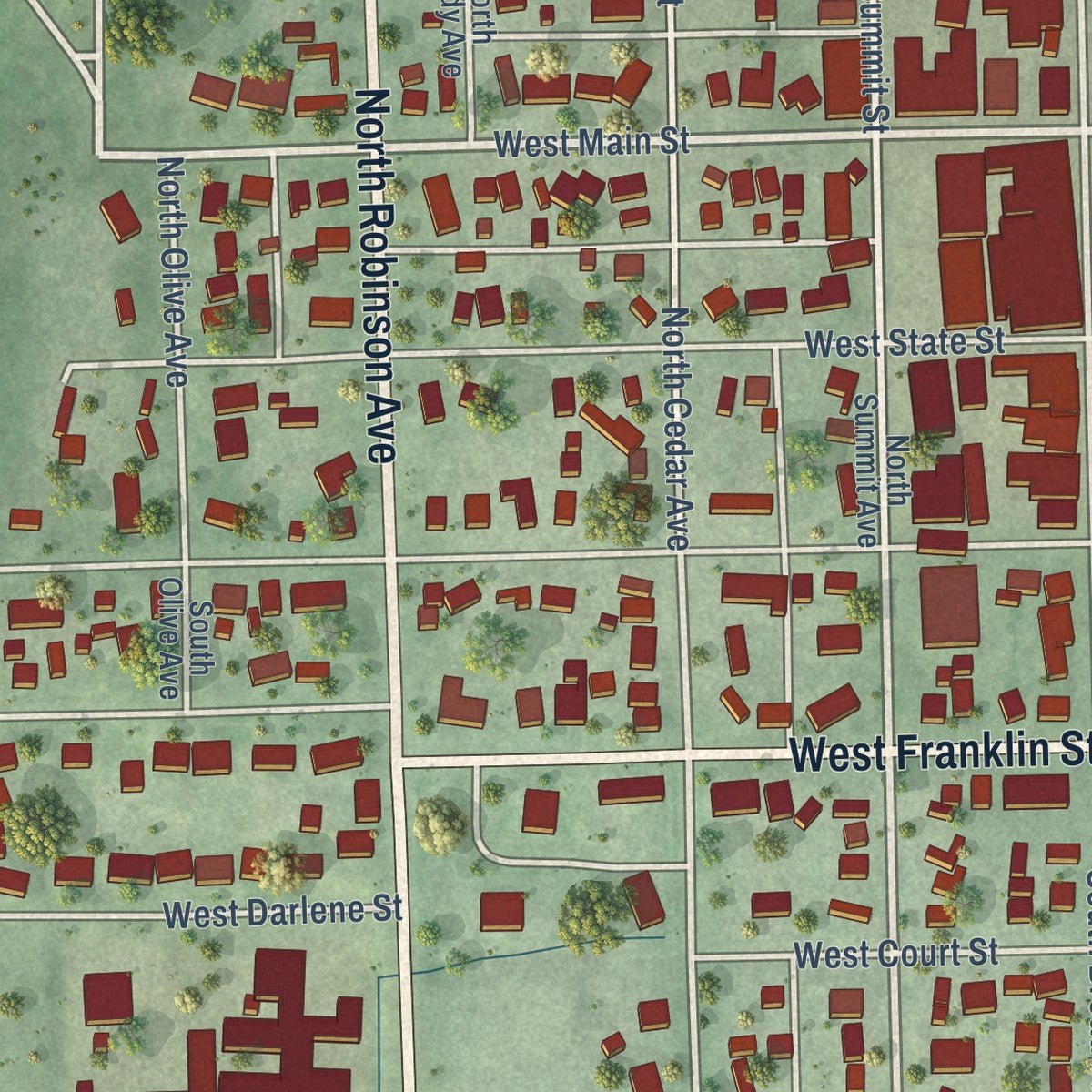 Close-up of the map of Hartington, Nebraska print showing street and building detail