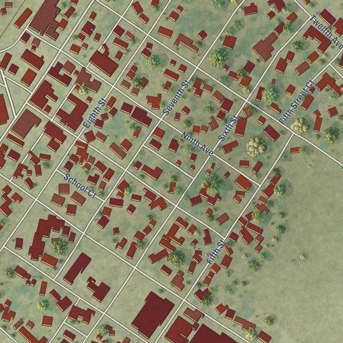 Close-up of the map of Erie, Illinois print showing street and building detail