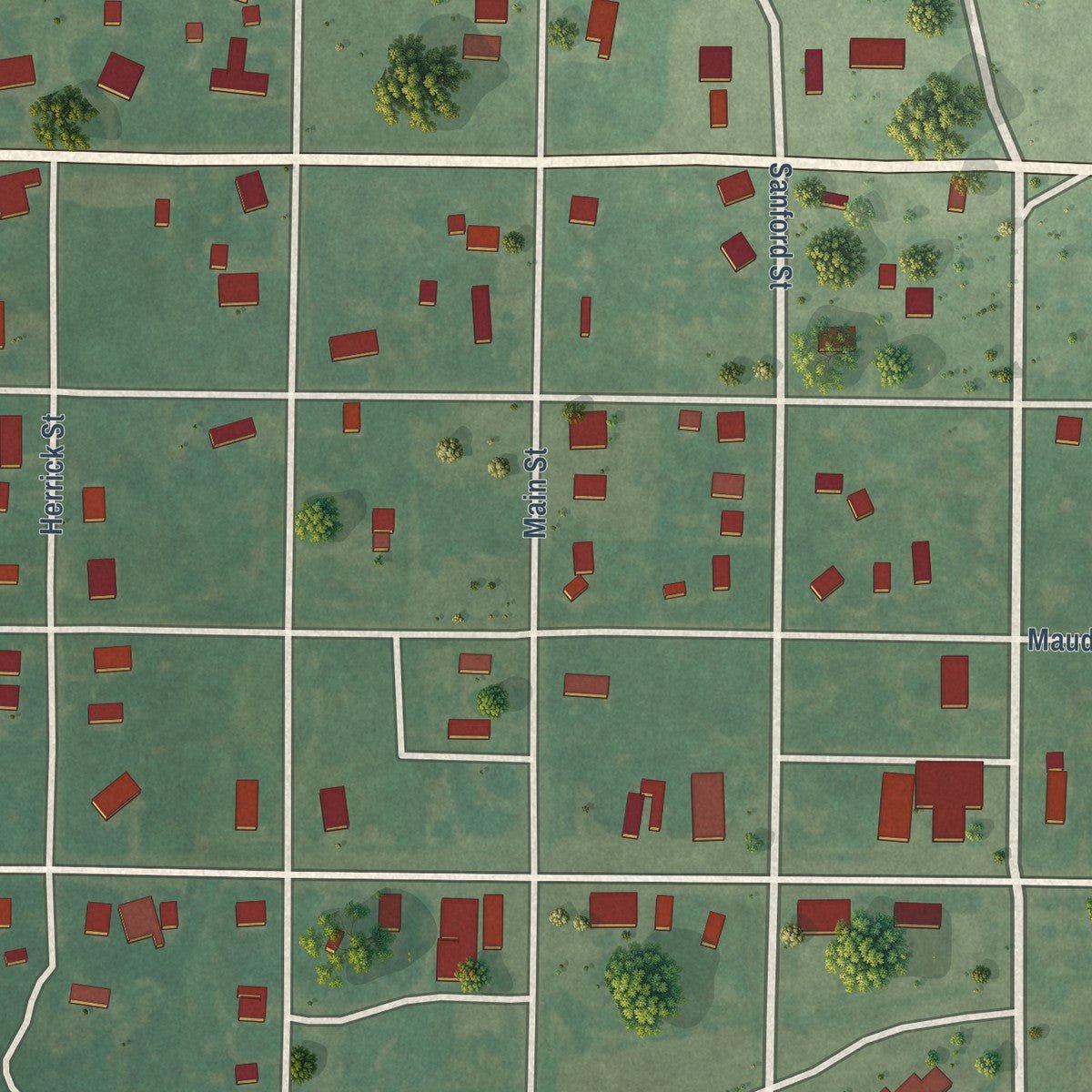 Close-up of the map of Gotebo, Oklahoma print showing street and building detail