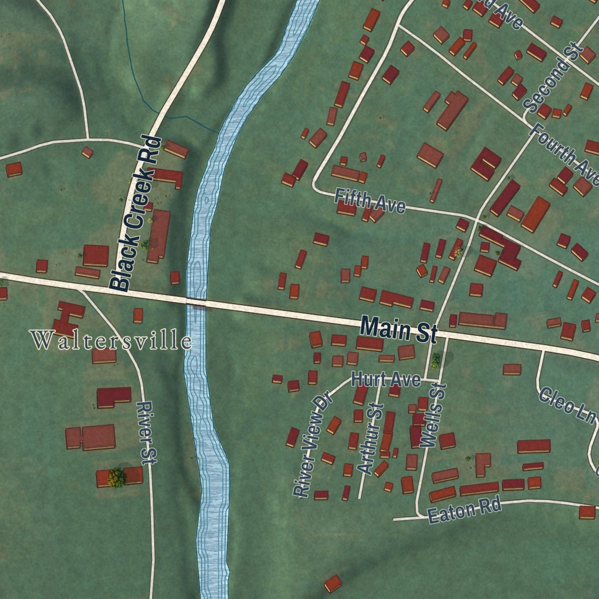 Close-up of the map of Clay City, Kentucky print showing street and building detail