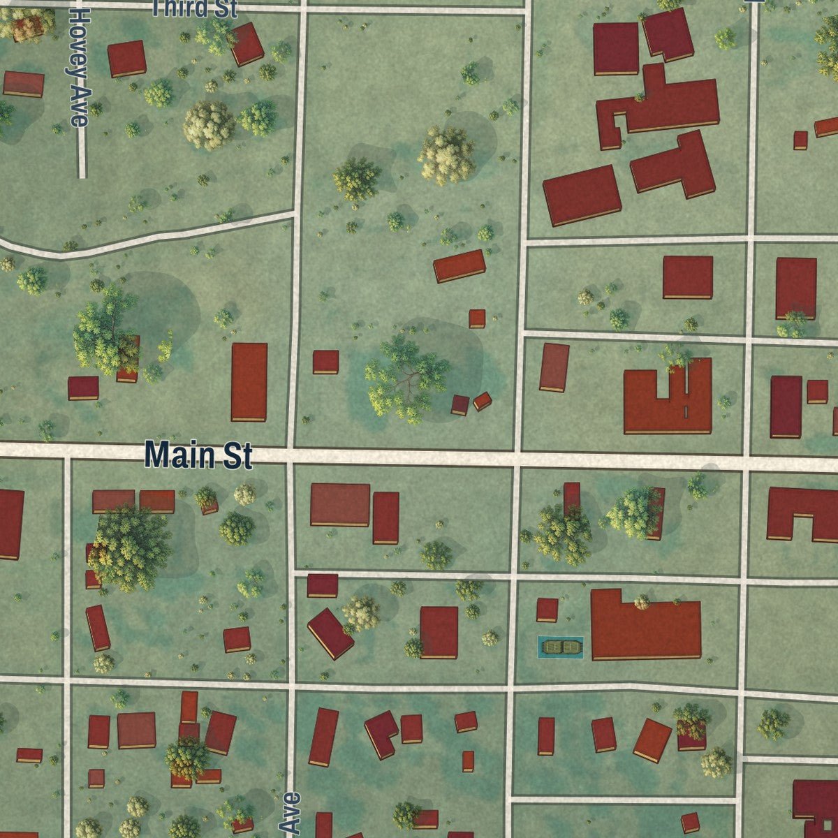 Close-up of the map of Lone Wolf, Oklahoma print showing street and building detail