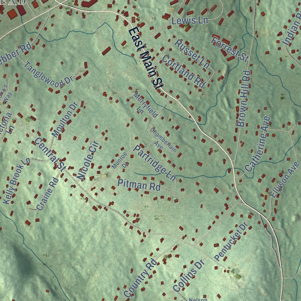 Close-up of the map of Hampstead, New Hampshire print showing street and building detail