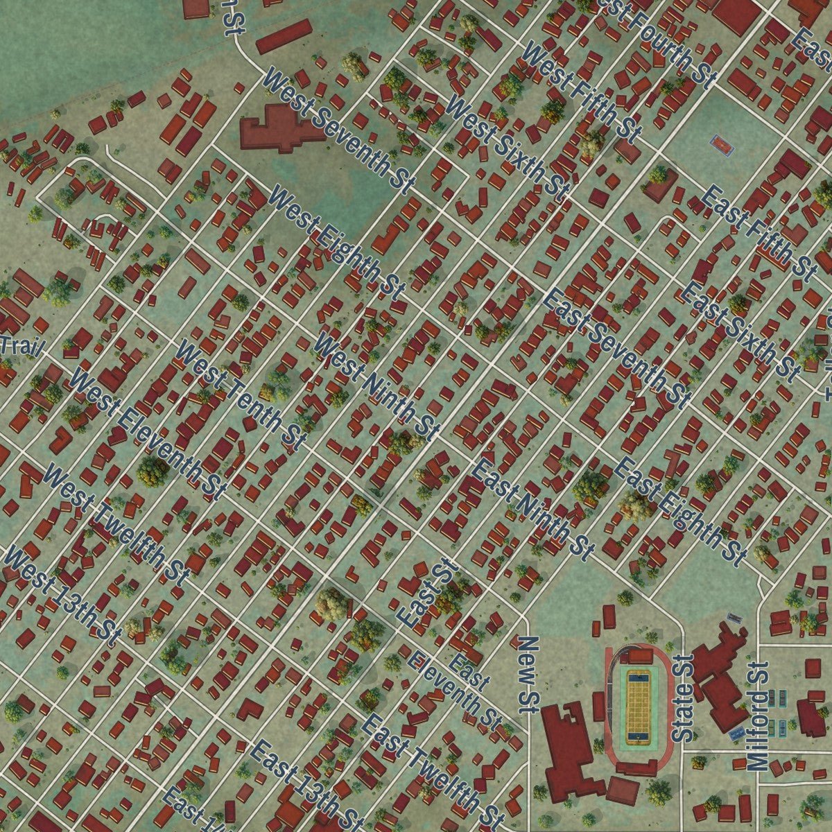 Close-up of the map of Salida, Colorado print showing street and building detail