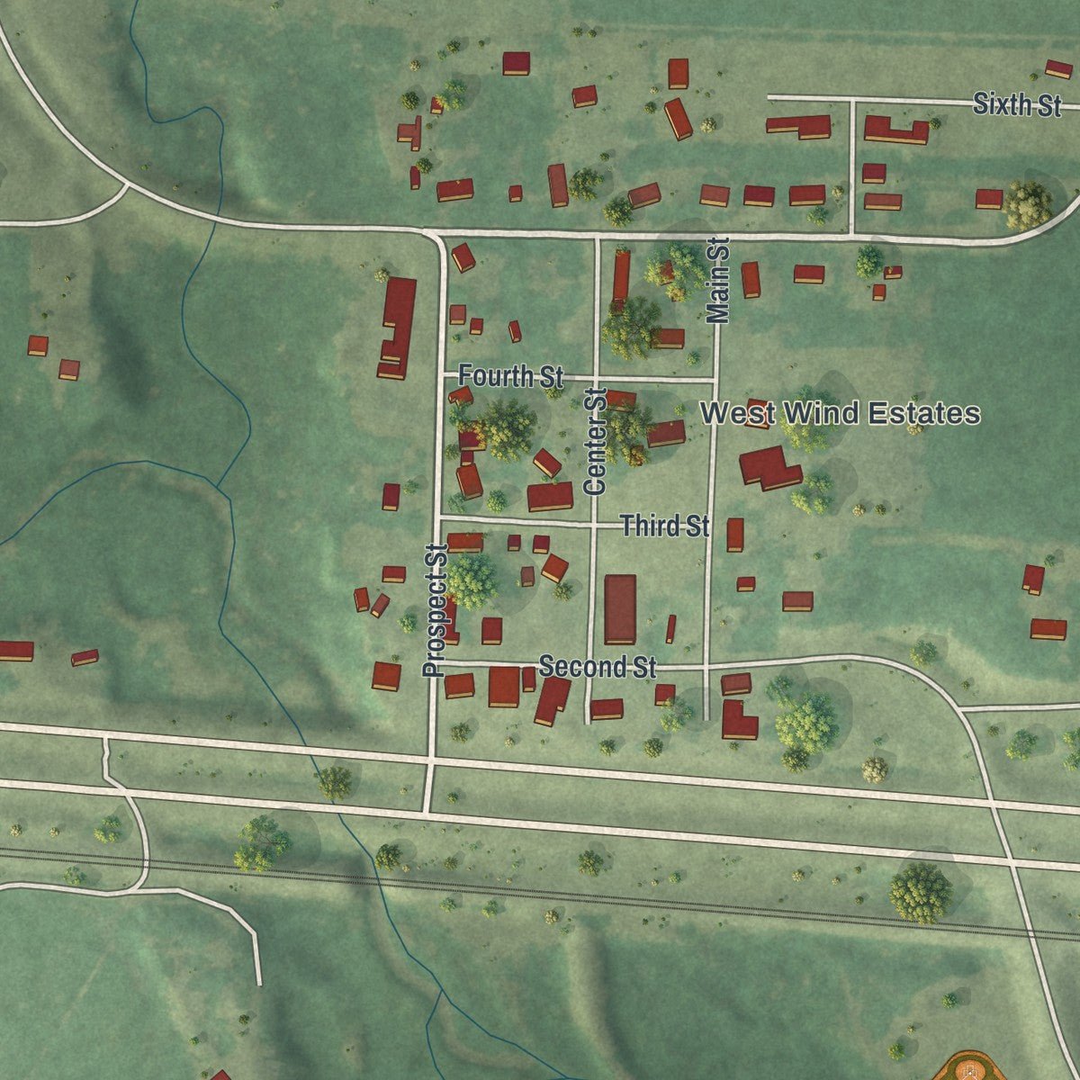 Close-up of the map of Bluffton, Minnesota print showing street and building detail