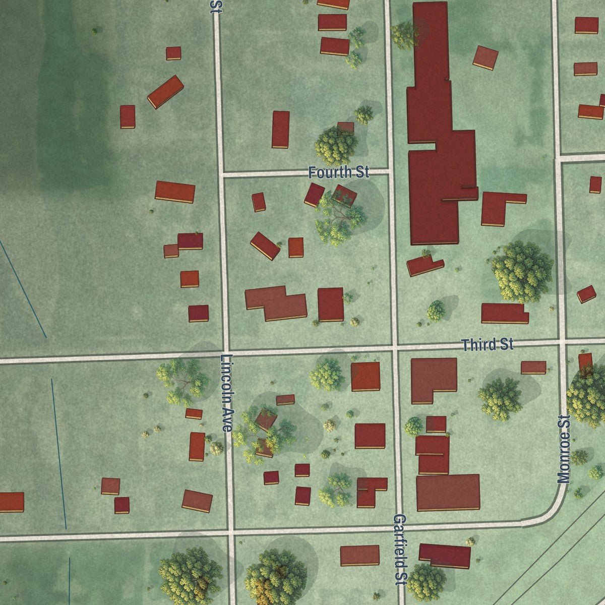 Close-up of the map of Willow Lake, South Dakota print showing street and building detail