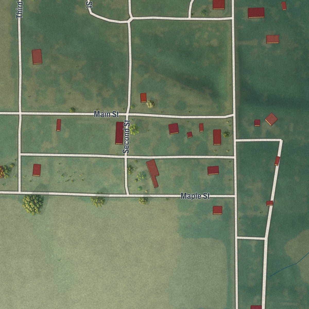 Close-up of the map of Amity, Missouri print showing street and building detail