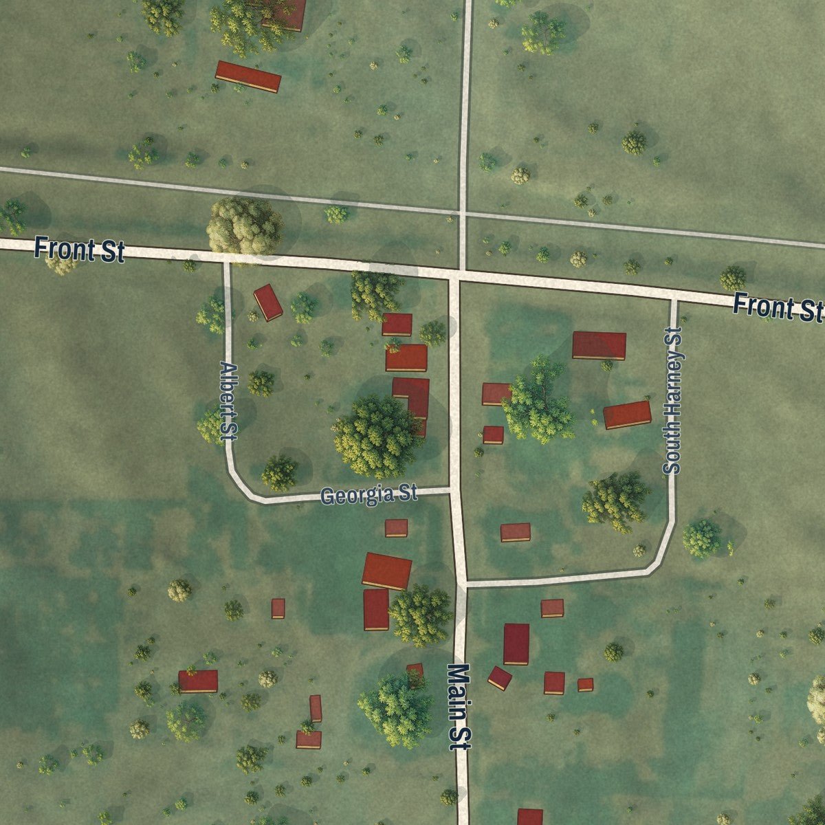 Close-up of the map of Nenzel, Nebraska print showing street and building detail