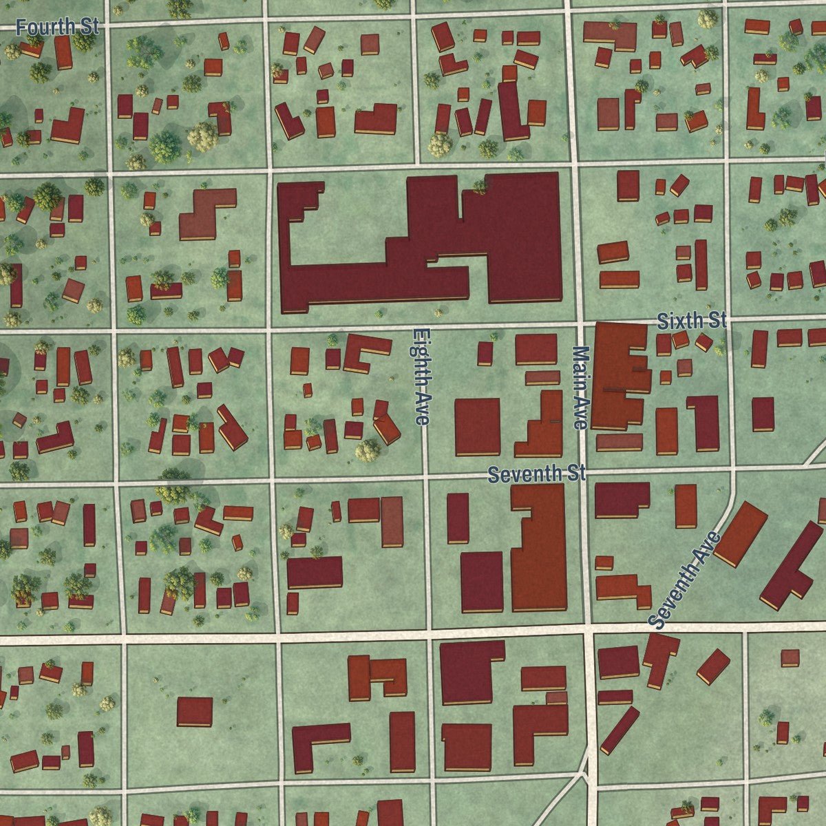Close-up of the map of Britton, South Dakota print showing street and building detail