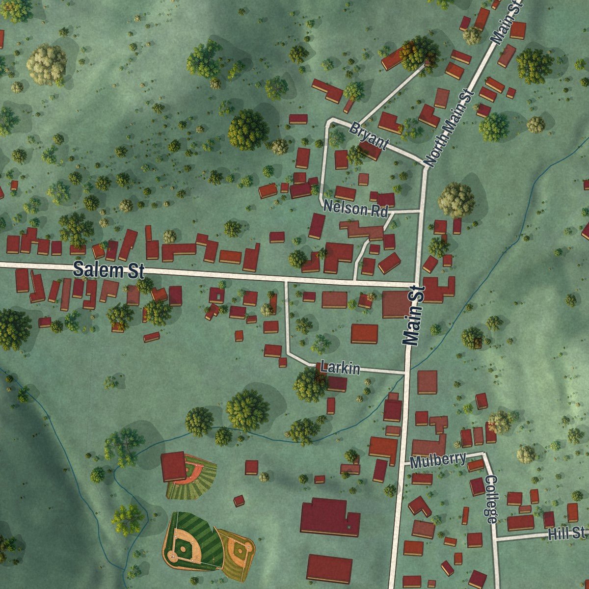 Close-up of the map of Rutland, Ohio print showing street and building detail