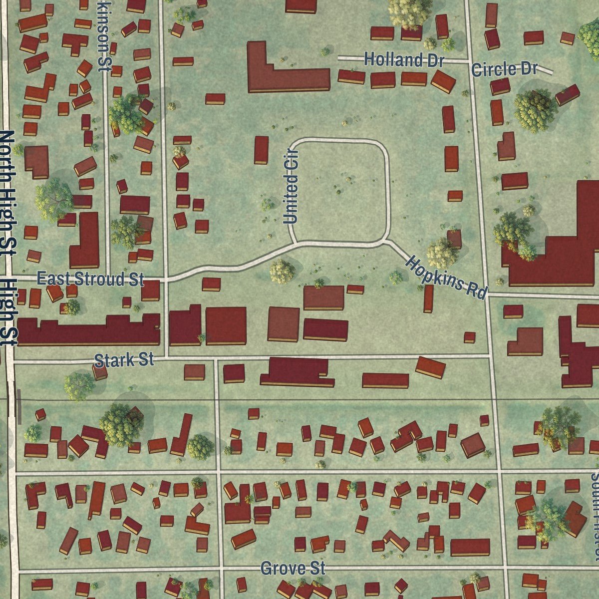 Close-up of the map of Randolph, Dodge County, Wisconsin print showing street and building detail