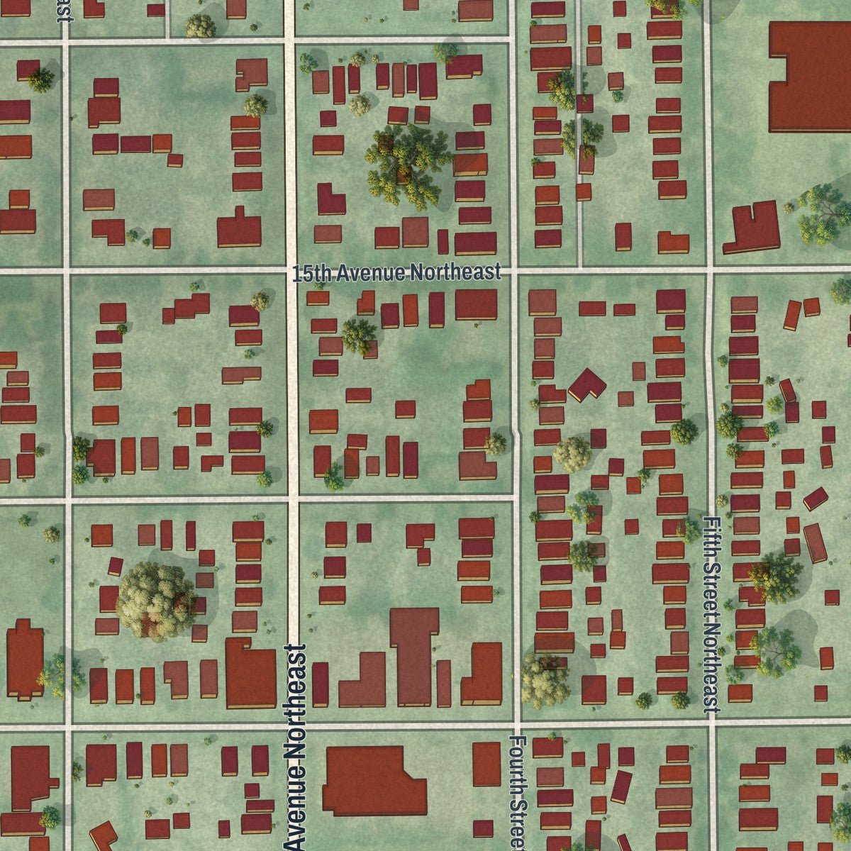 Close-up of the map of Sheridan, Minnesota print showing street and building detail