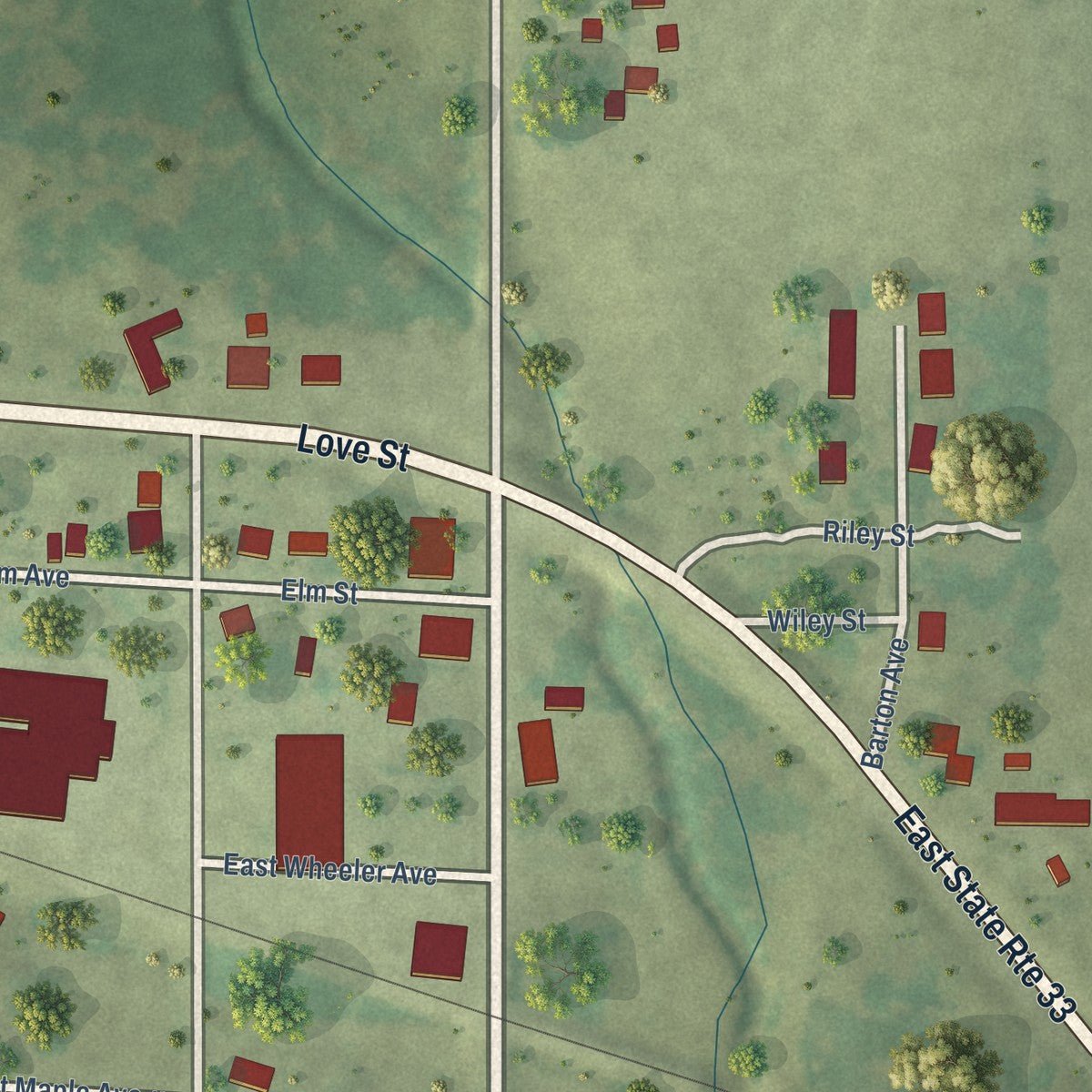 Close-up of the map of Wheeler, Illinois print showing street and building detail