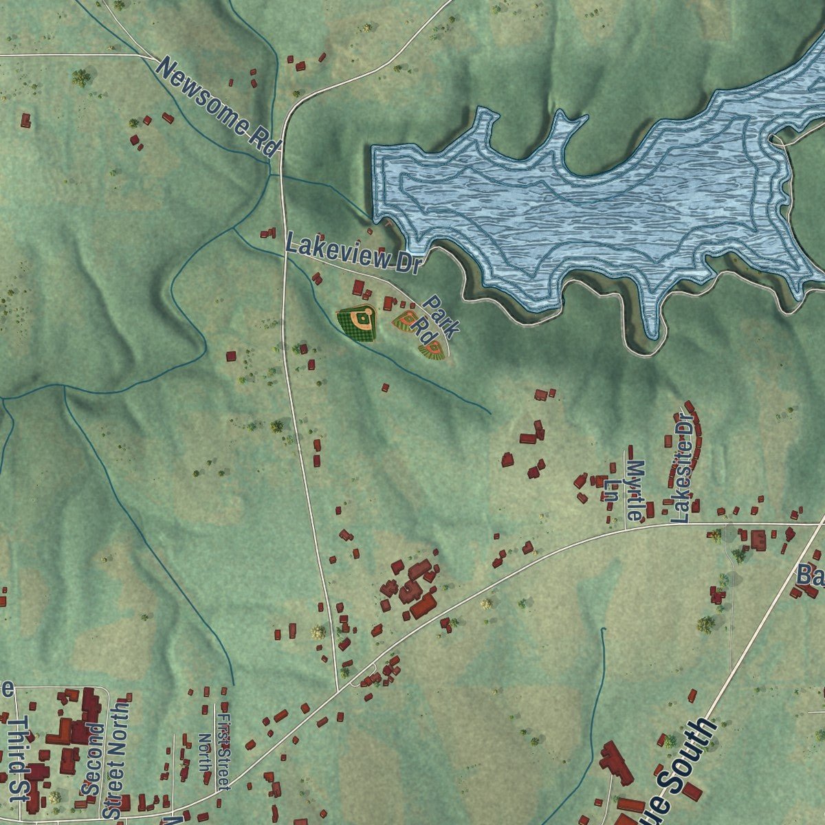 Close-up of the map of Sylvania, Alabama print showing street and building detail