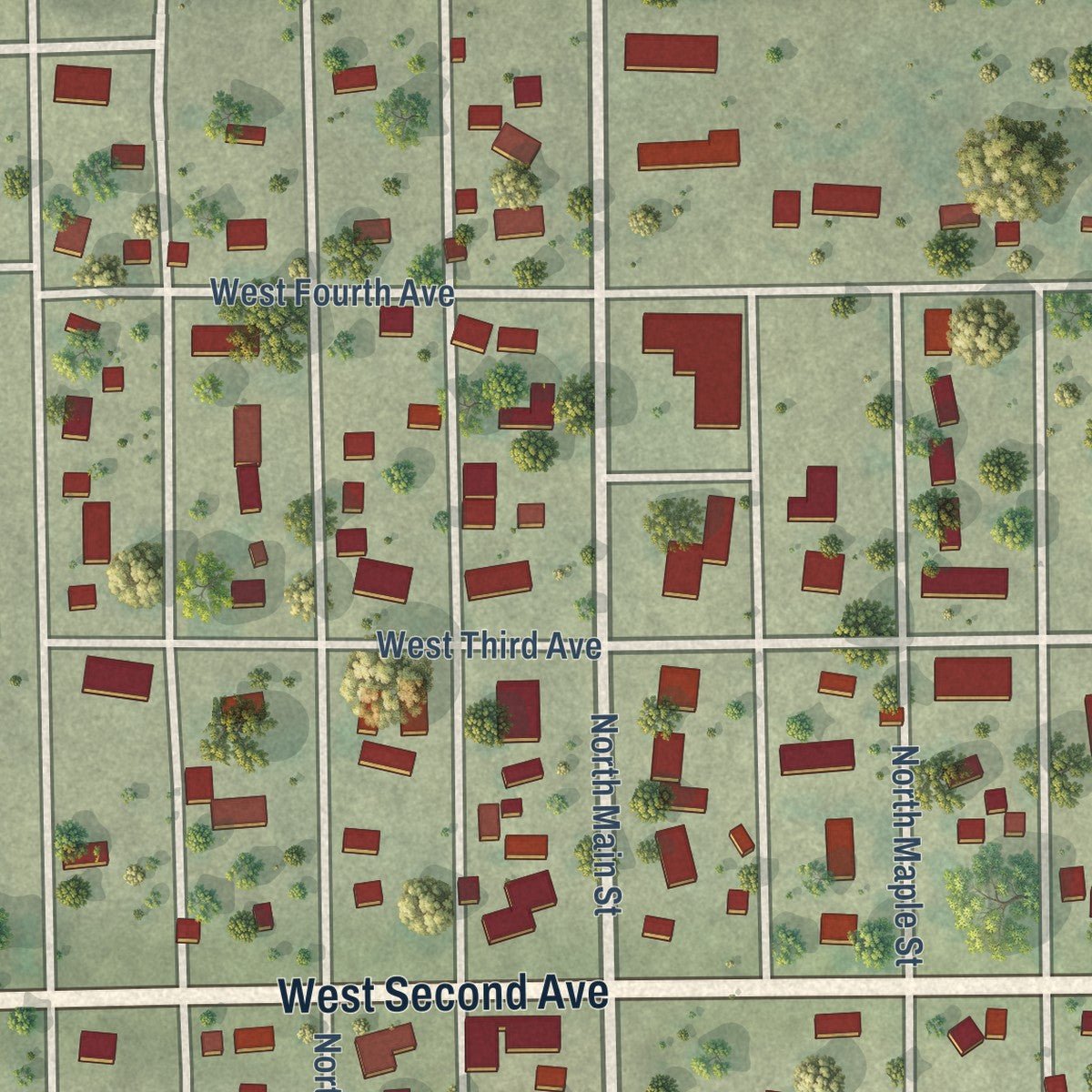 Close-up of the map of Avon, South Dakota print showing street and building detail