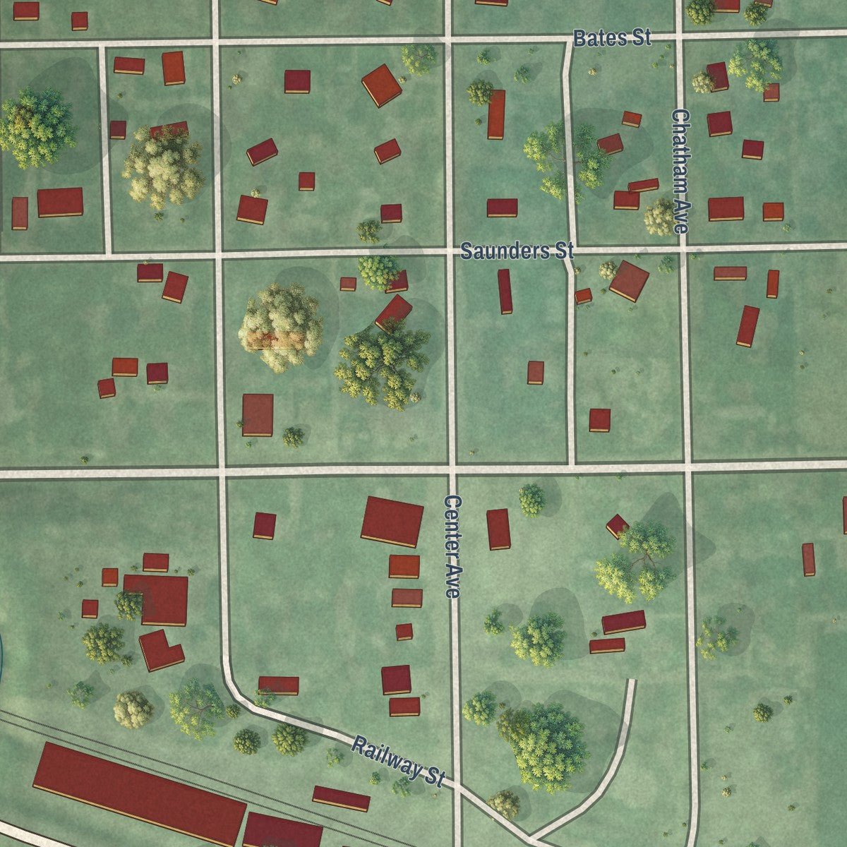 Close-up of the map of Berwyn, Nebraska print showing street and building detail