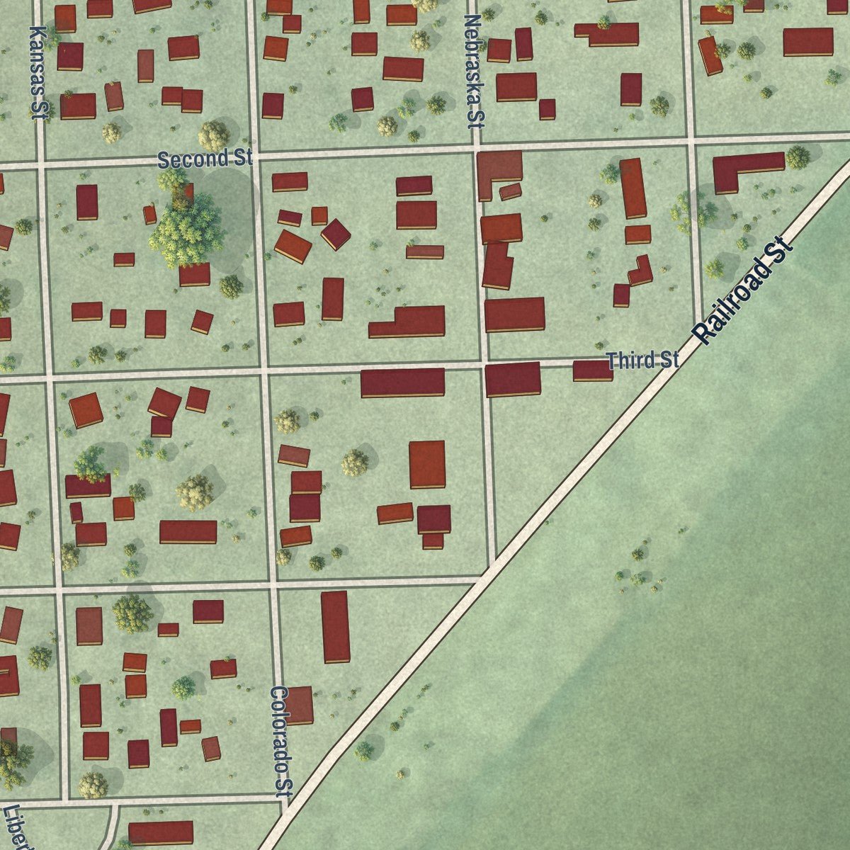 Close-up of the map of Murdock, Nebraska print showing street and building detail