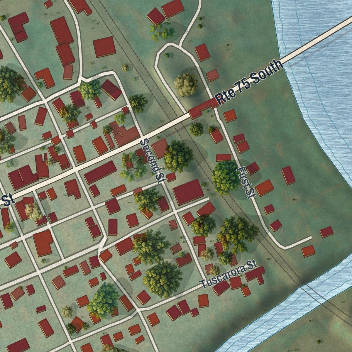 Close-up of the map of Port Royal, Pennsylvania print showing street and building detail