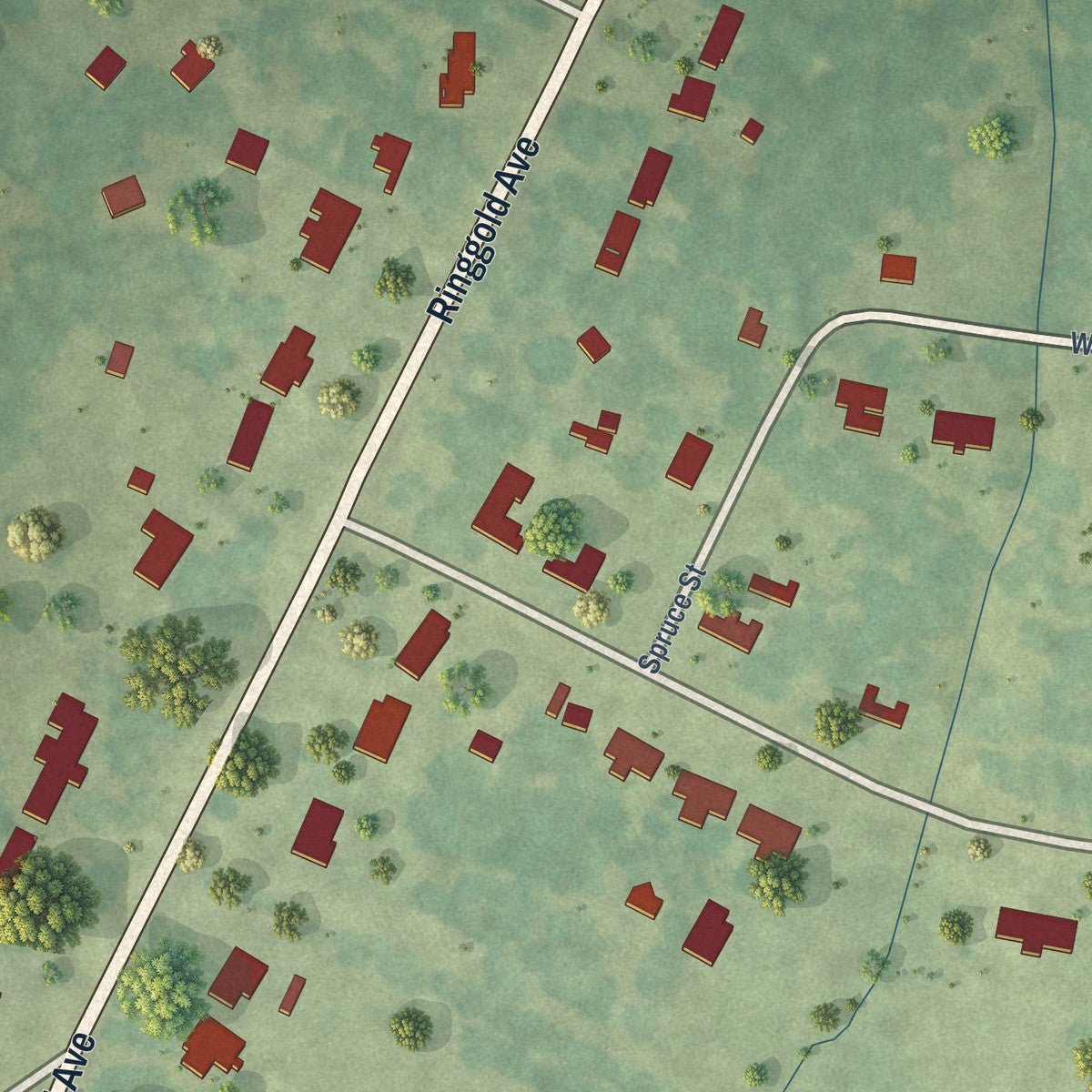 Close-up of the map of Edgefield, Louisiana print showing street and building detail