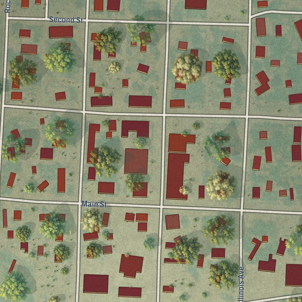 Close-up of the map of Brewster, Kansas print showing street and building detail