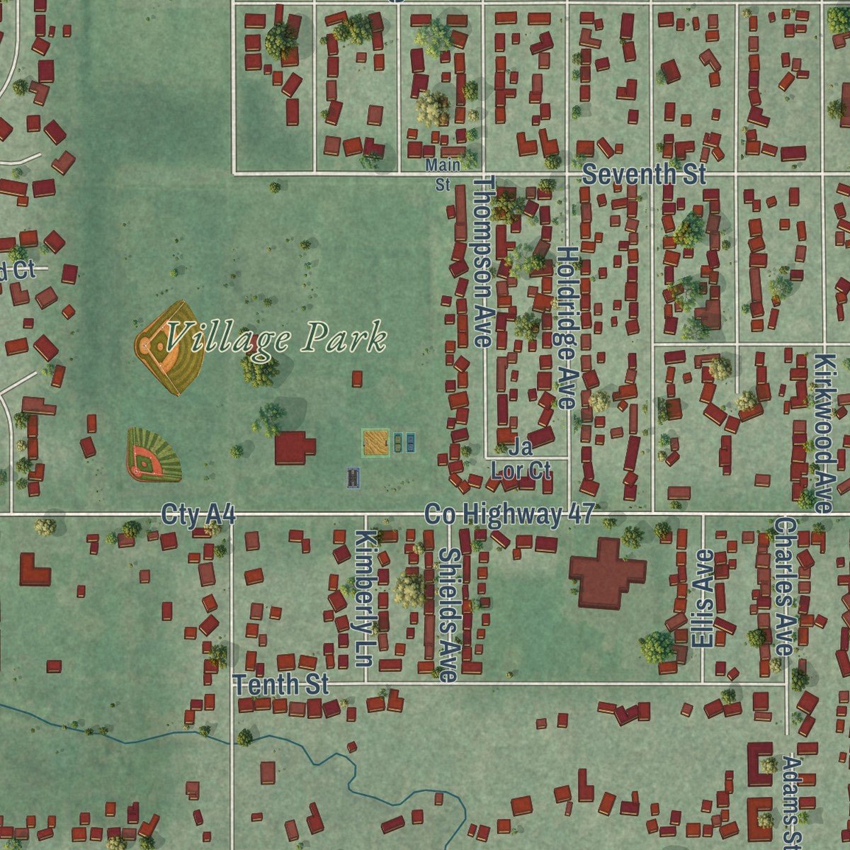 Close-up of the map of Winthrop Harbor, Illinois print showing street and building detail