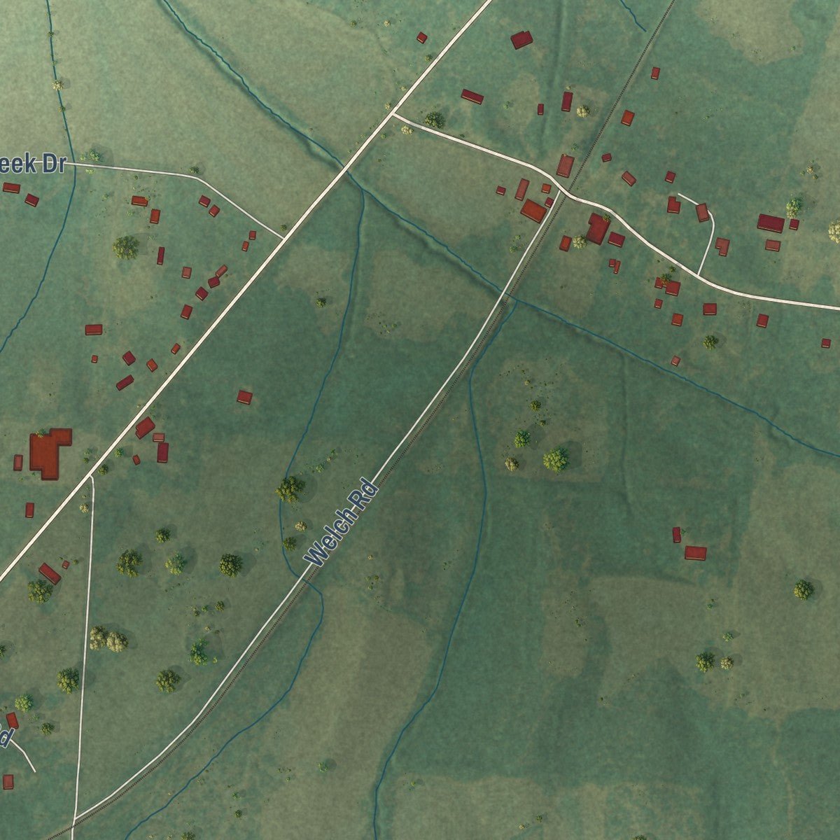 Close-up of the map of Braden, Tennessee print showing street and building detail
