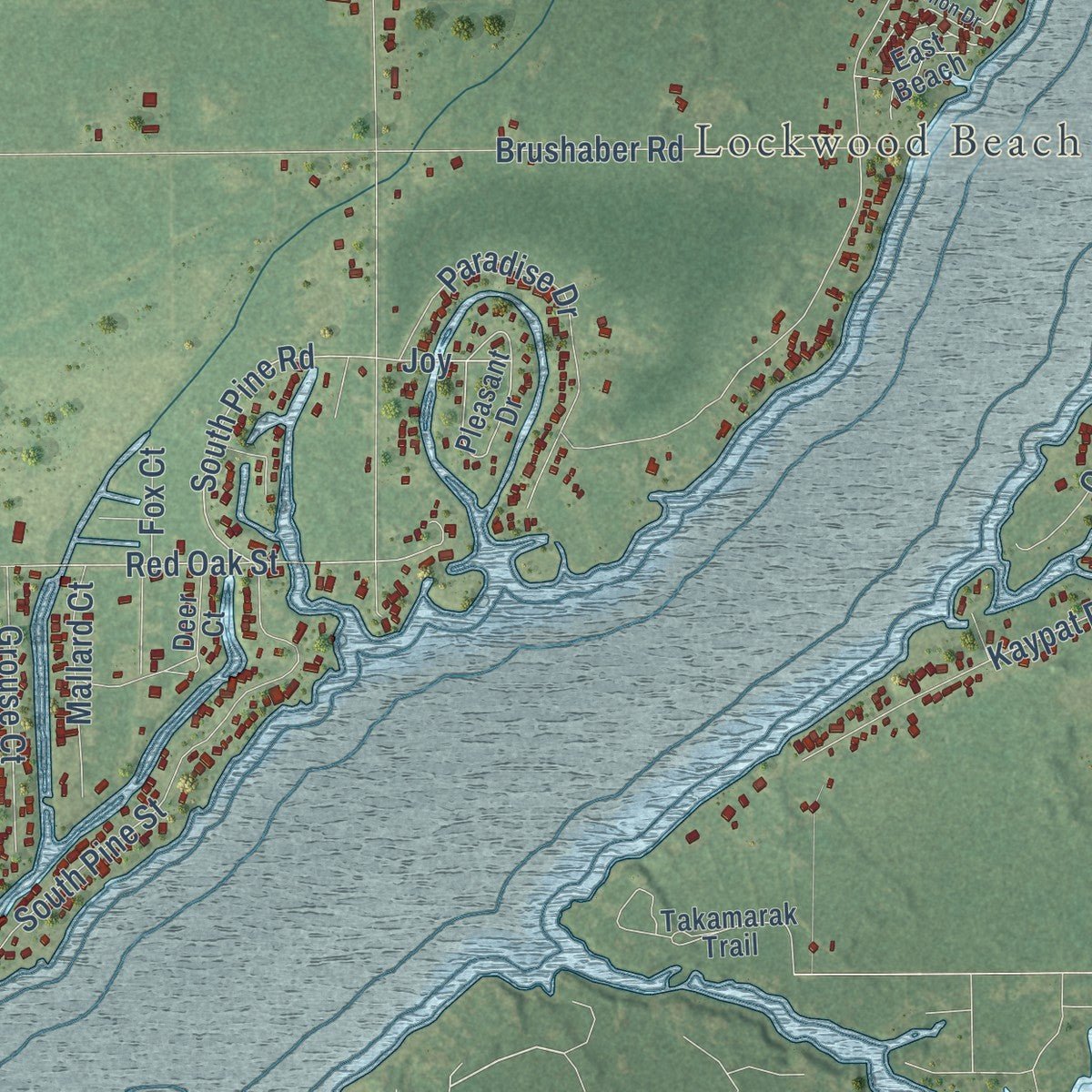 Close-up of the map of Billings, Michigan print showing street and building detail
