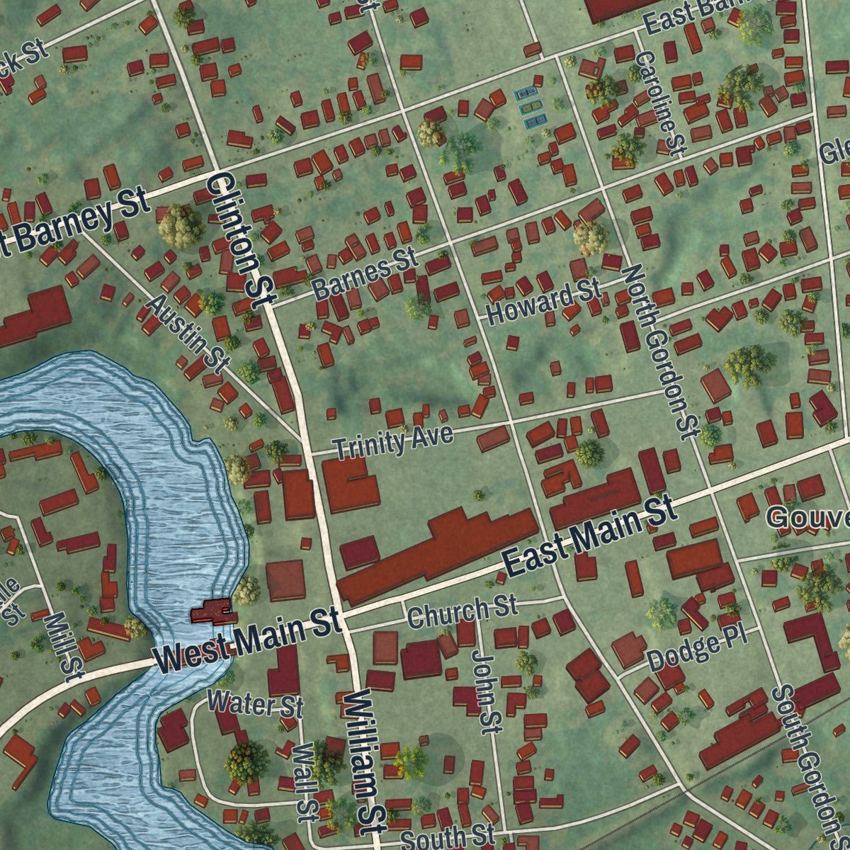 Close-up of the map of the Village of Gouverneur, New York print showing street and building detail