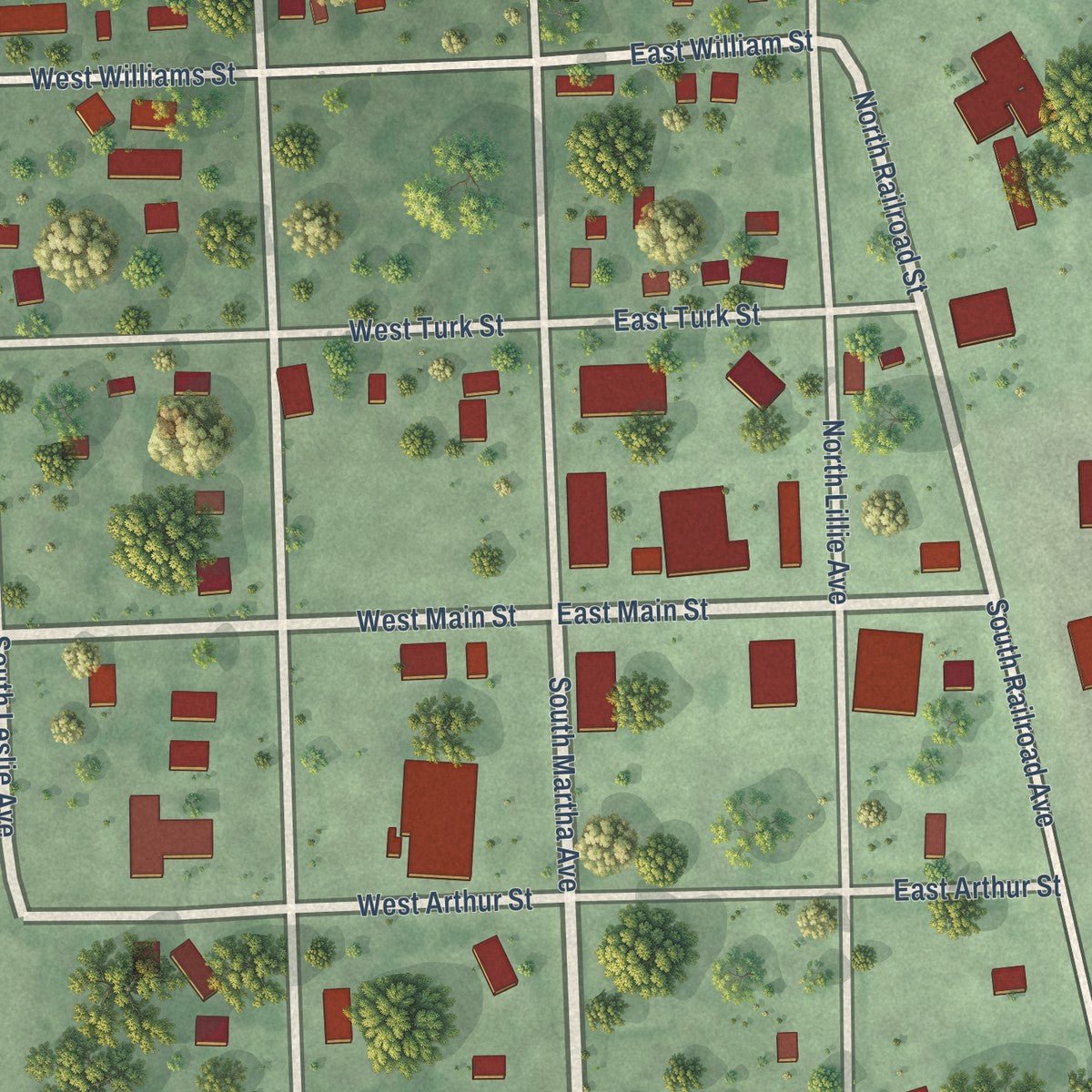 Close-up of the map of Oldham, South Dakota print showing street and building detail