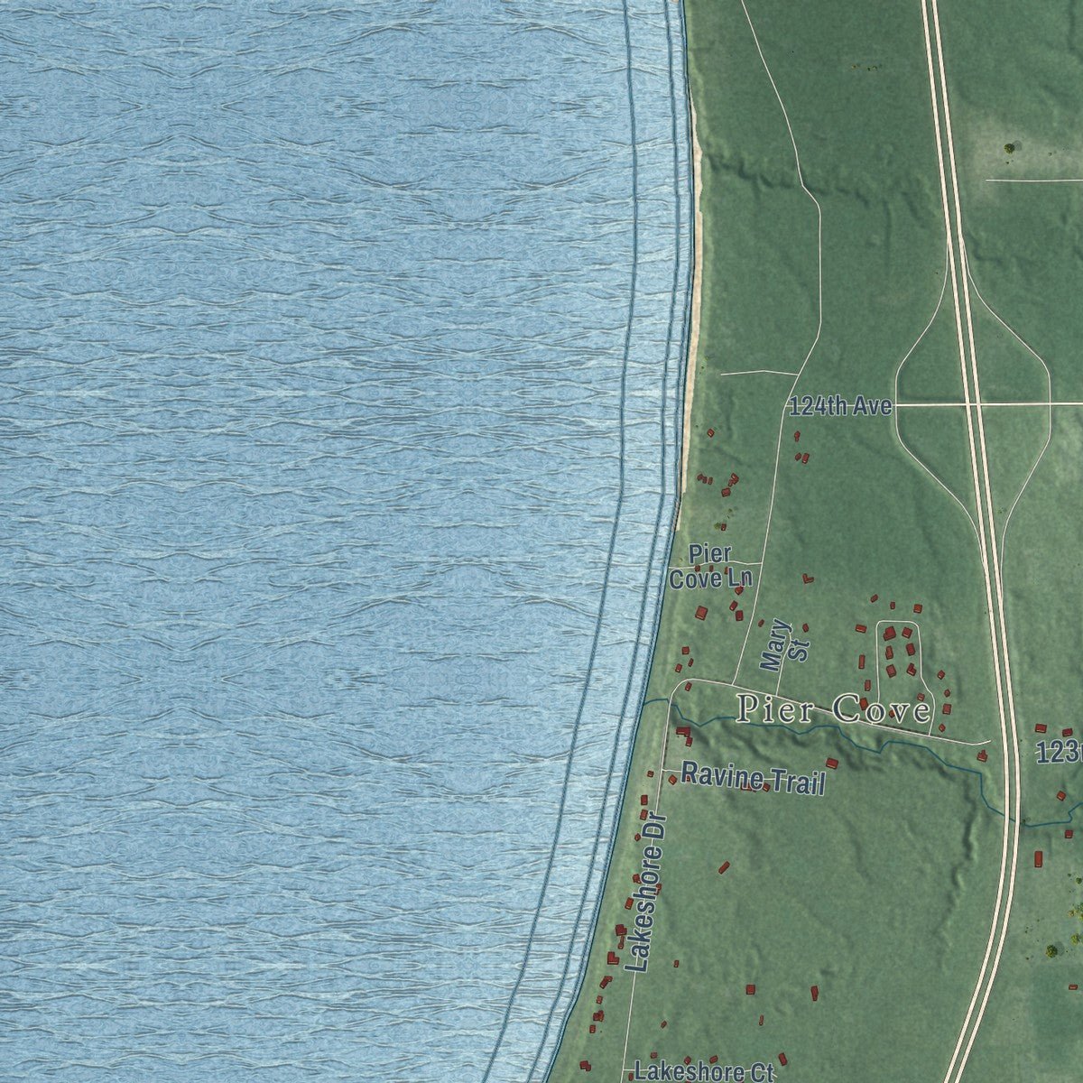 Close-up of the map of Ganges, Michigan print showing street and building detail