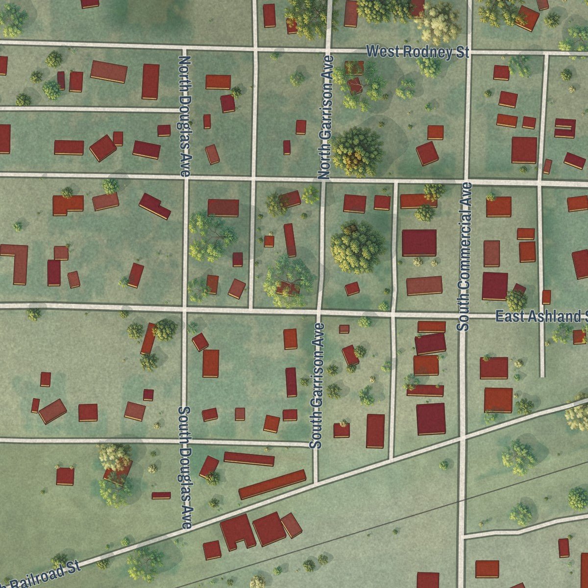 Close-up of the map of Wallace, Nebraska print showing street and building detail