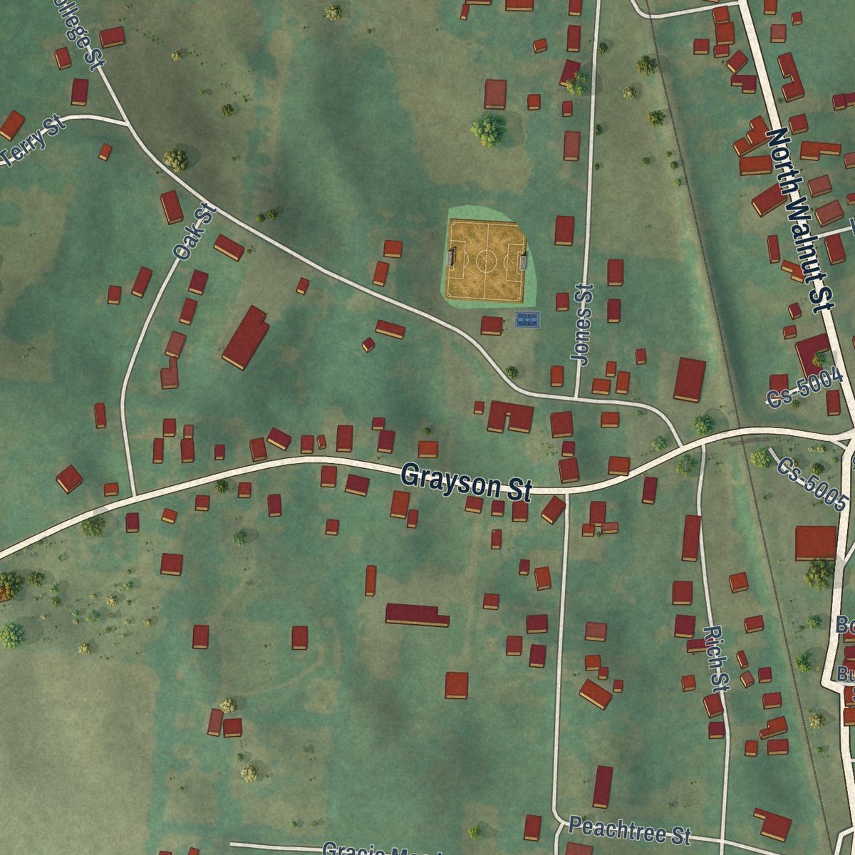 Close-up of the map of Upton, Kentucky print showing street and building detail