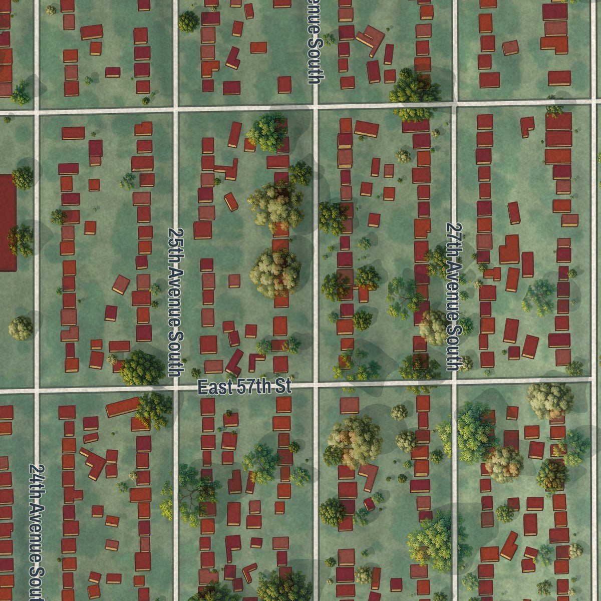 Close-up of the map of Wenonah, Minnesota print showing street and building detail