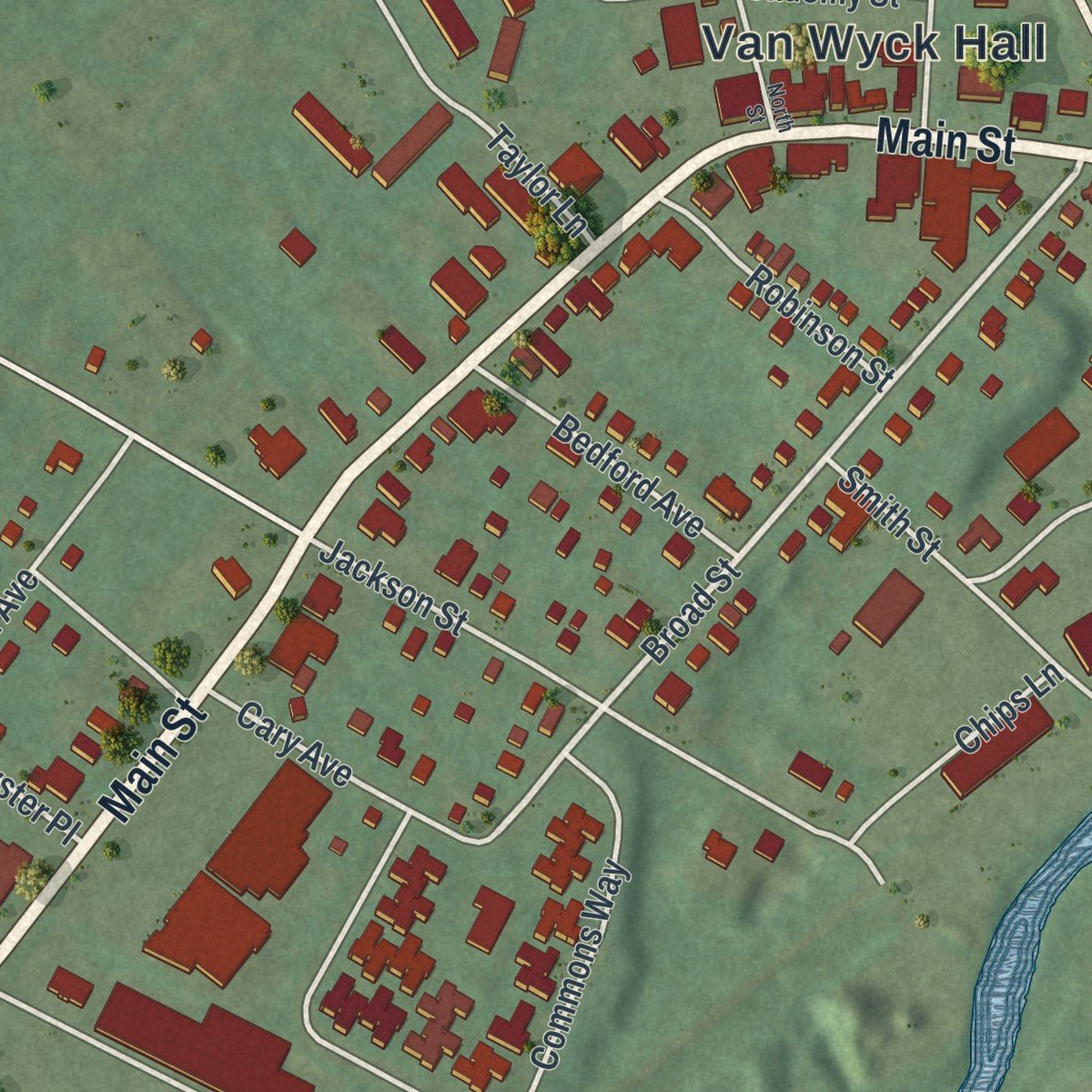 Close-up of the map of the Village of Fishkill, New York print showing street and building detail