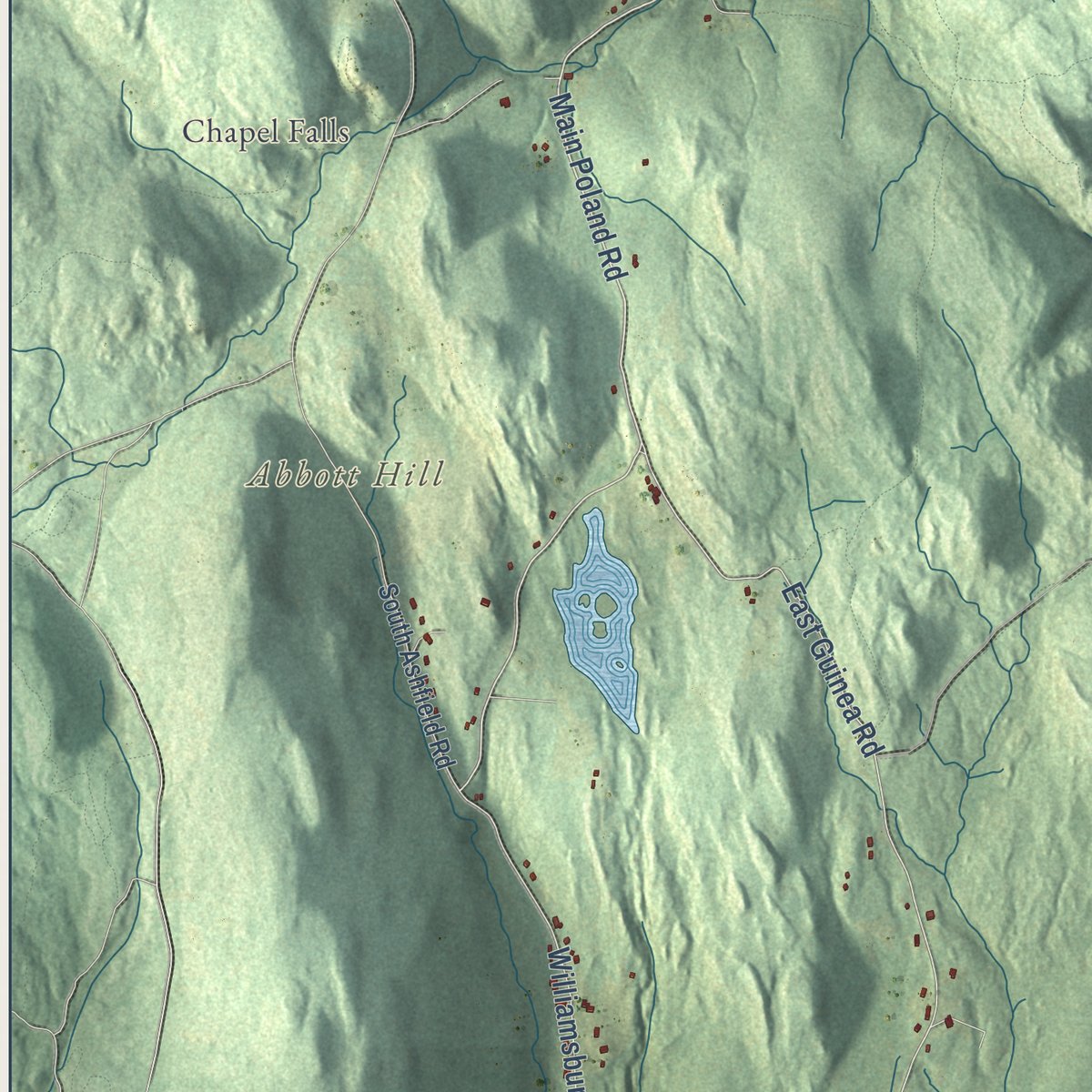 Close-up of the map of Conway, Massachusetts print showing street and building detail