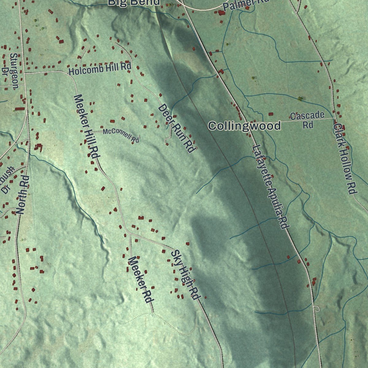 Close-up of the map of LaFayette, New York print showing street and building detail
