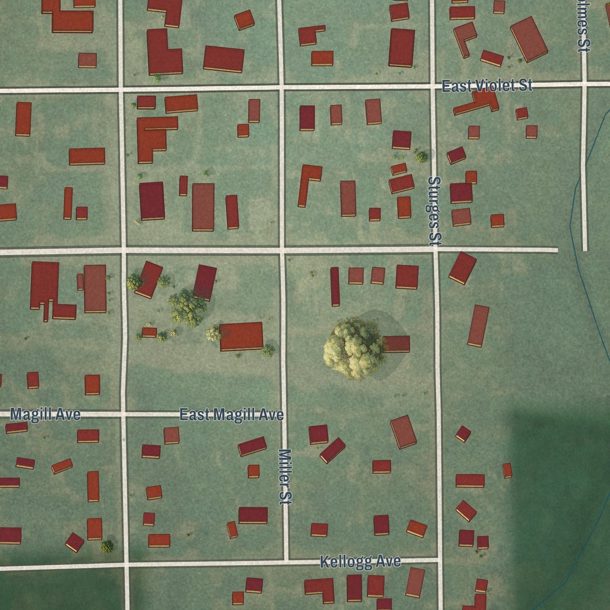 Close-up of the map of Potwin, Kansas print showing street and building detail