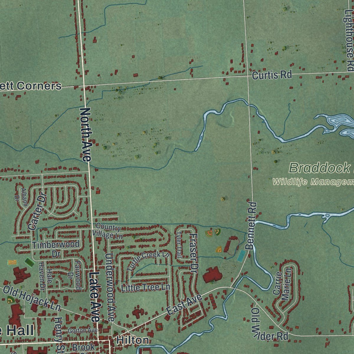 Close-up of the map of Parma, New York print showing street and building detail