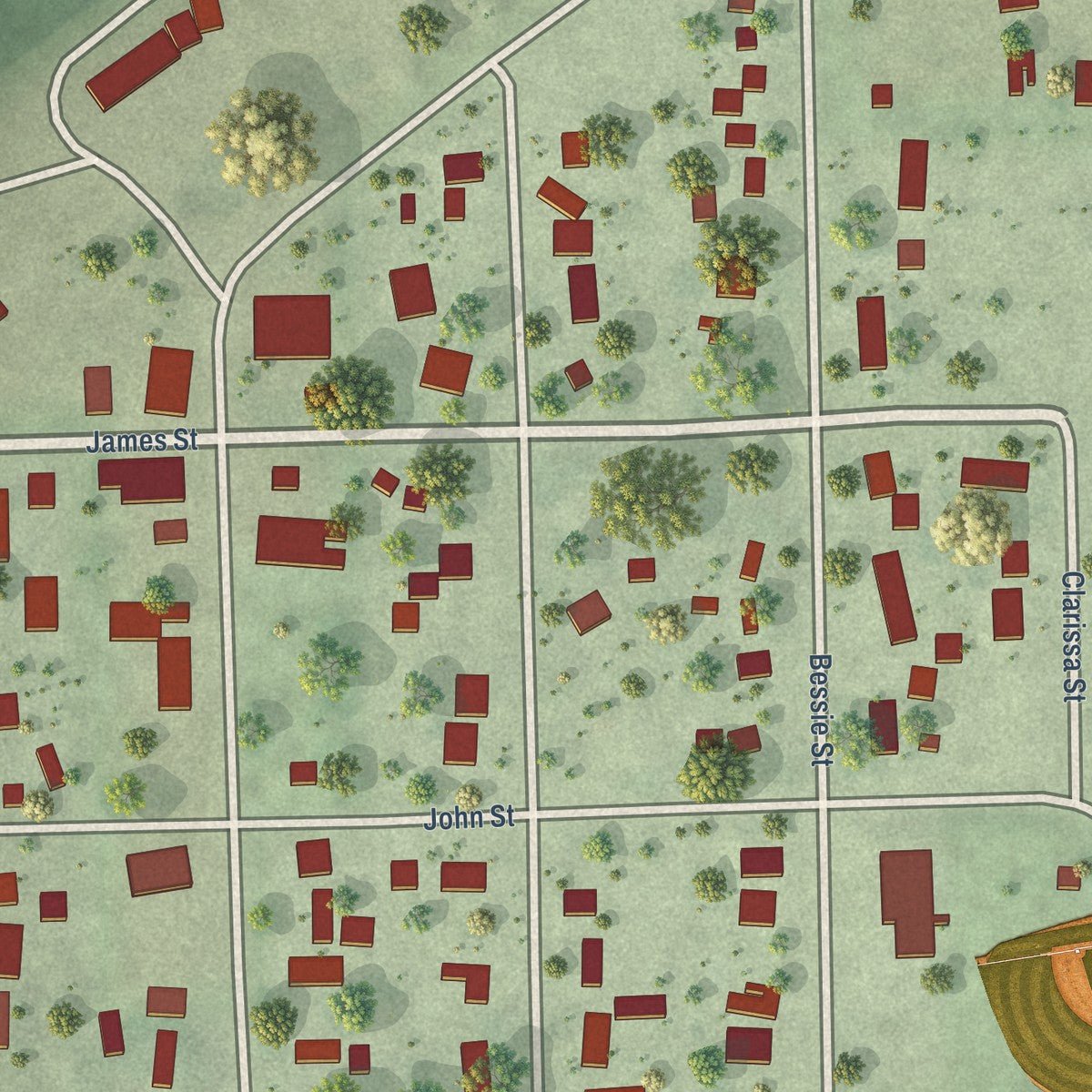 Close-up of the map of Goehner, Nebraska print showing street and building detail
