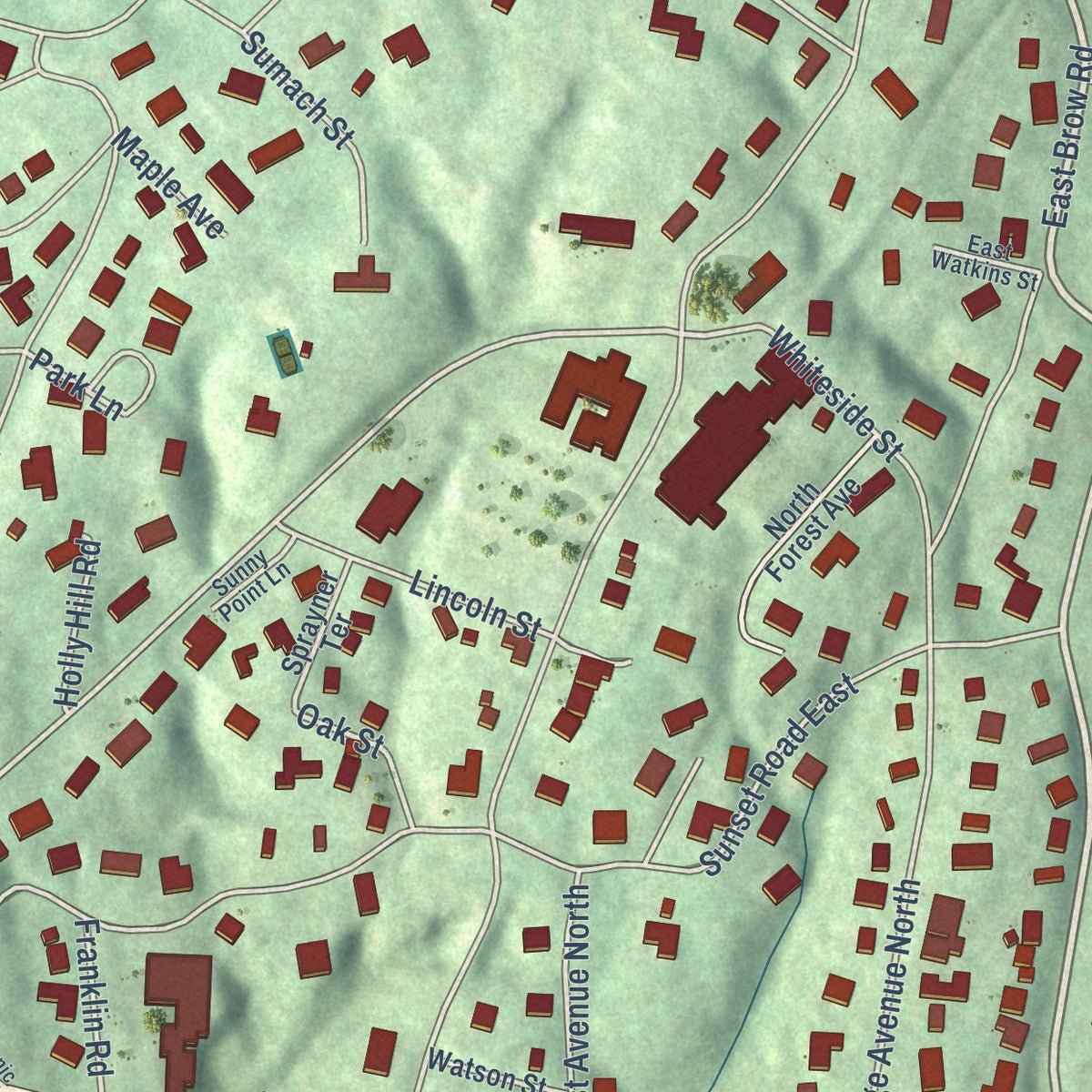 Close-up of the map of Lookout Mountain, Tennessee print showing street and building detail