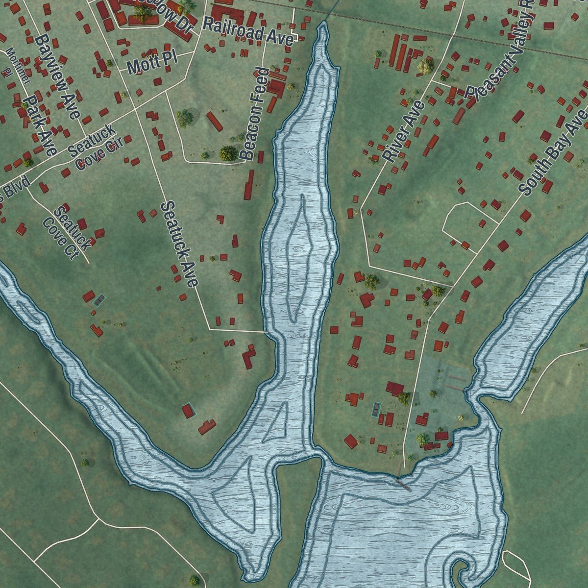 Close-up of the map of Eastport, New York print showing street and building detail