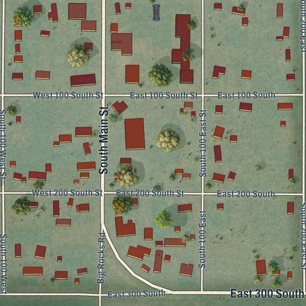 Close-up of the map of Loa, Utah print showing street and building detail