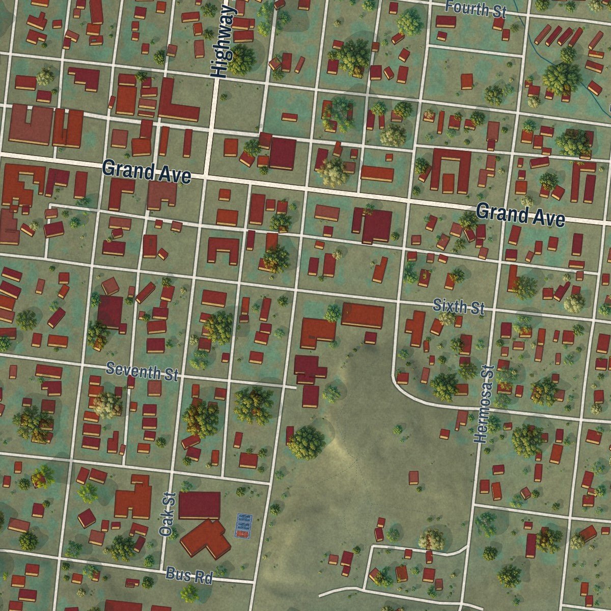 Close-up of the map of Del Norte, Colorado print showing street and building detail