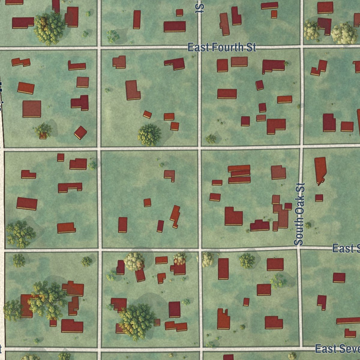 Close-up of the map of Junction City, Louisiana print showing street and building detail
