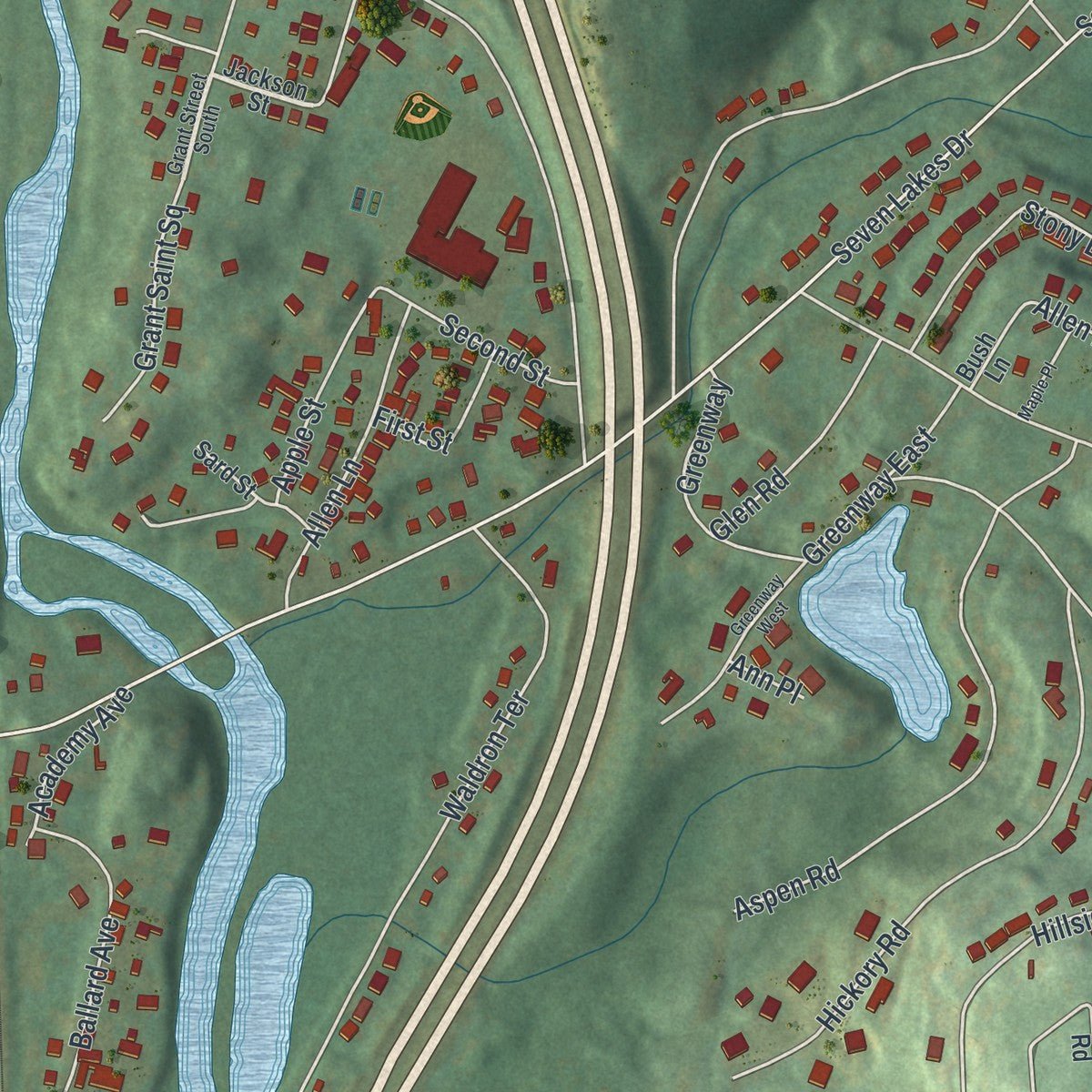 Close-up of the map of Sloatsburg, New York print showing street and building detail